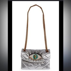 Kurt Geiger Silver Velvet Crossbody Bag with Eye Detail